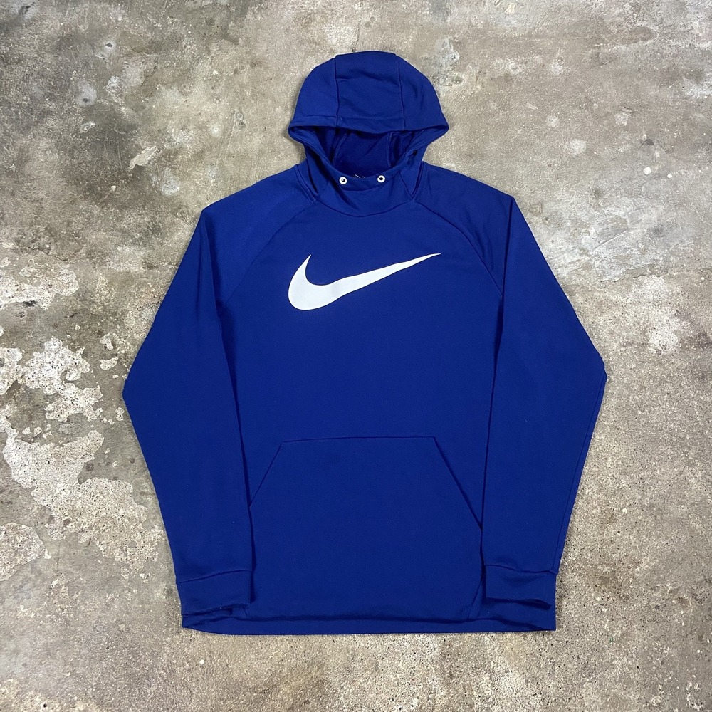 Nike DRI-Fit Training Sweatshirt Size XL Blue Fleece Pullover Hoodie Big Swoosh